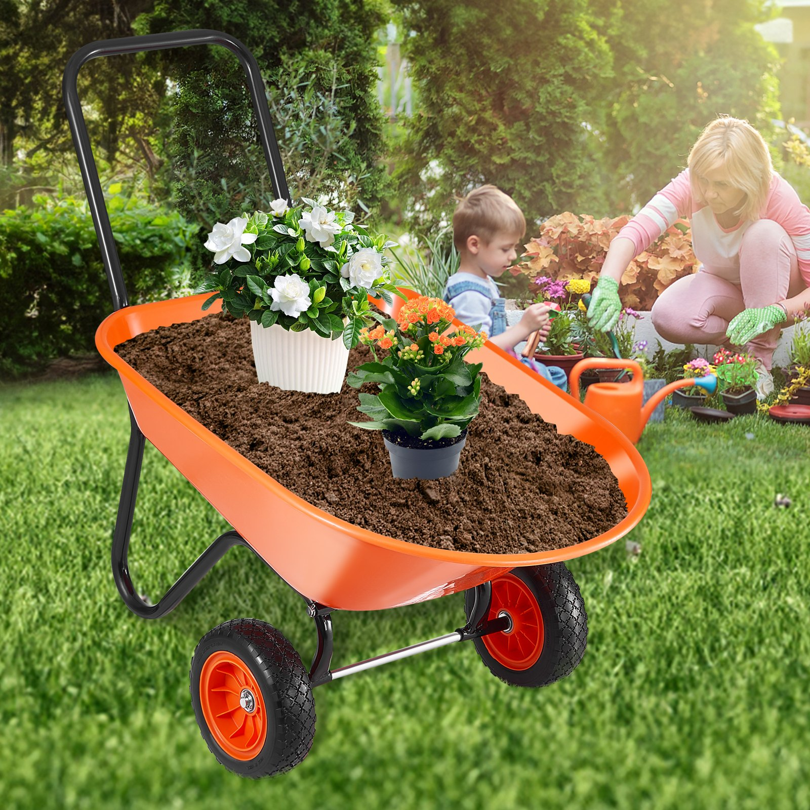 VEVOR Wheelbarrow Cart 2 Wheels Garden Dump Cart 397 lbs Yard Utility Cart