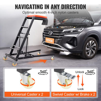 VEVOR Automotive Topside Creeper, with Adjustable Height 1219-1930 mm, 400 LBS Capacity High Creeper, 4 Swivel Caster Wheels, Heavy Duty Foldable Creeper for Auto Repair and Maintenance