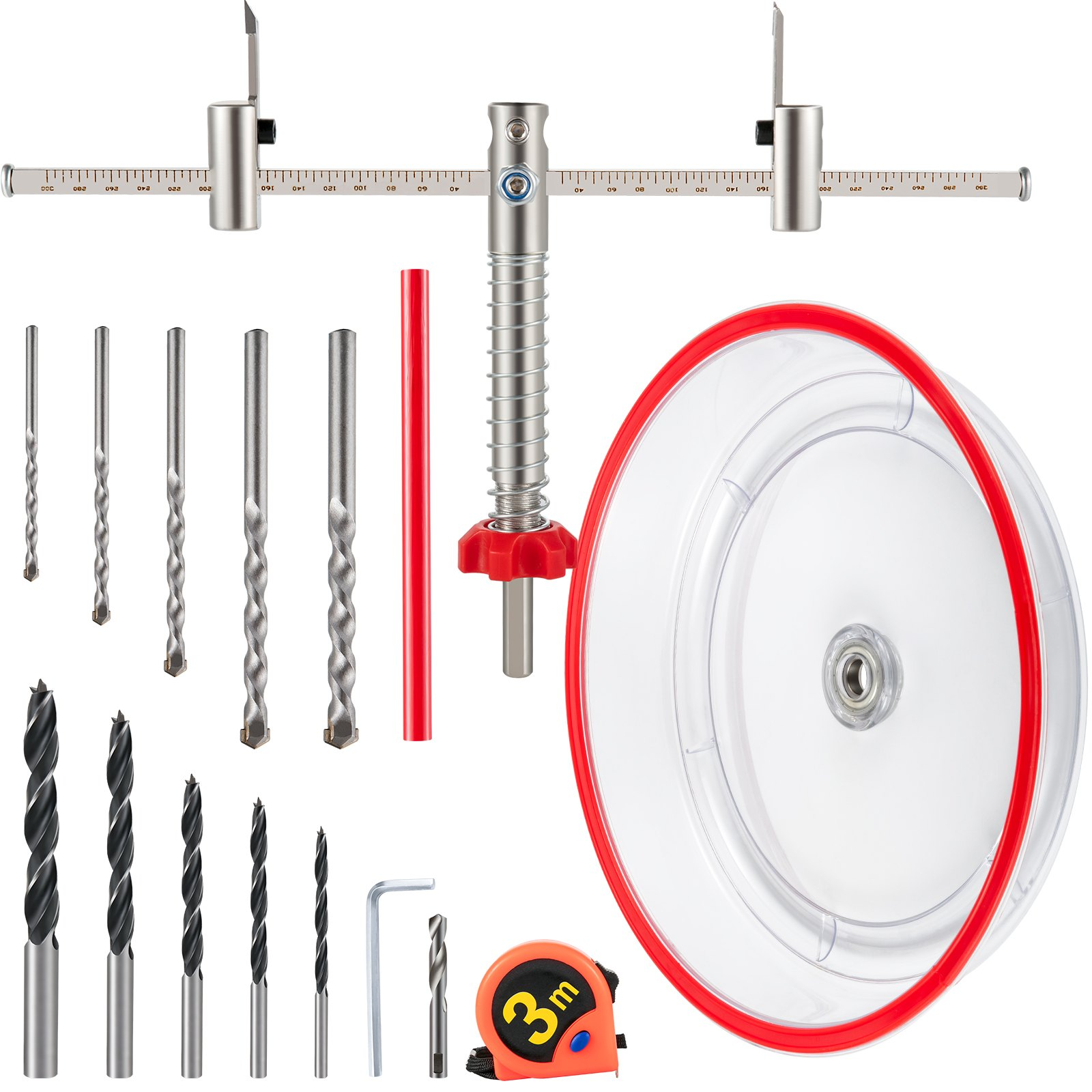 VEVOR Adjustable Hole Saw Cutter Kit, 1-5/8" to 11-13 /16" (40-300 mm), Recessed Hole Saw with PC Dust Shield, Two Replaceable Pilot Drill Bits, for Recessed Lights, Ceiling Speakers, Vent Holes