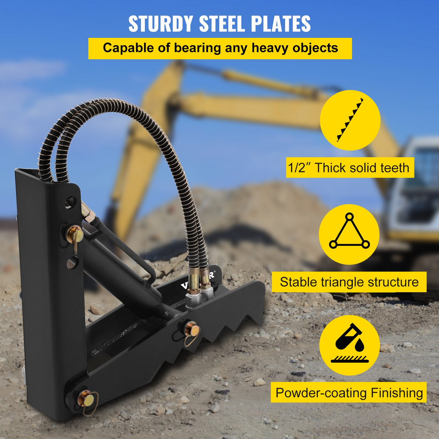 VEVOR Hydraulic Backhoe Thumb, 45.72 cm 12.70 mm Thickness Heavy Duty Excavator Thumb, Black Steel Weld On Thumb Attachments with Hydraulic Cylinder, Mechanical Hydraulic Thumb for Backhoe/Excavator