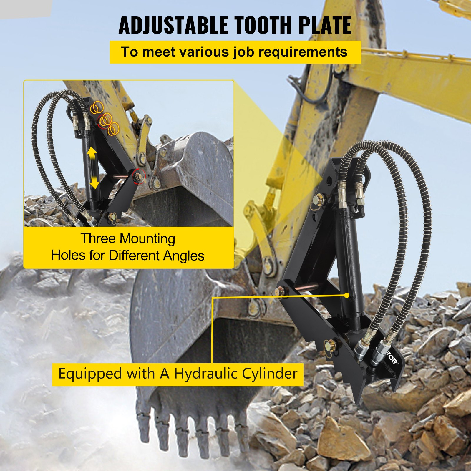 VEVOR Hydraulic Backhoe Thumb, 45.72 cm 12.70 mm Thickness Heavy Duty Excavator Thumb, Black Steel Weld On Thumb Attachments with Hydraulic Cylinder, Mechanical Hydraulic Thumb for Backhoe/Excavator