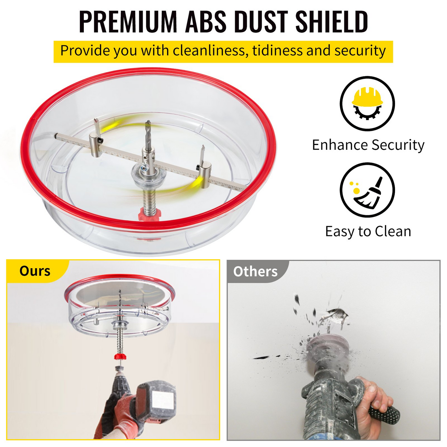 VEVOR Adjustable Hole Saw Cutter Kit, 1-5/8" to 8" (40-200 mm), Twin Blade Recessed Hole Saw with PC Dust Shield, Two Replaceable Pilot Drill Bits, for Recessed Lights, Ceiling Speakers, Vent Holes