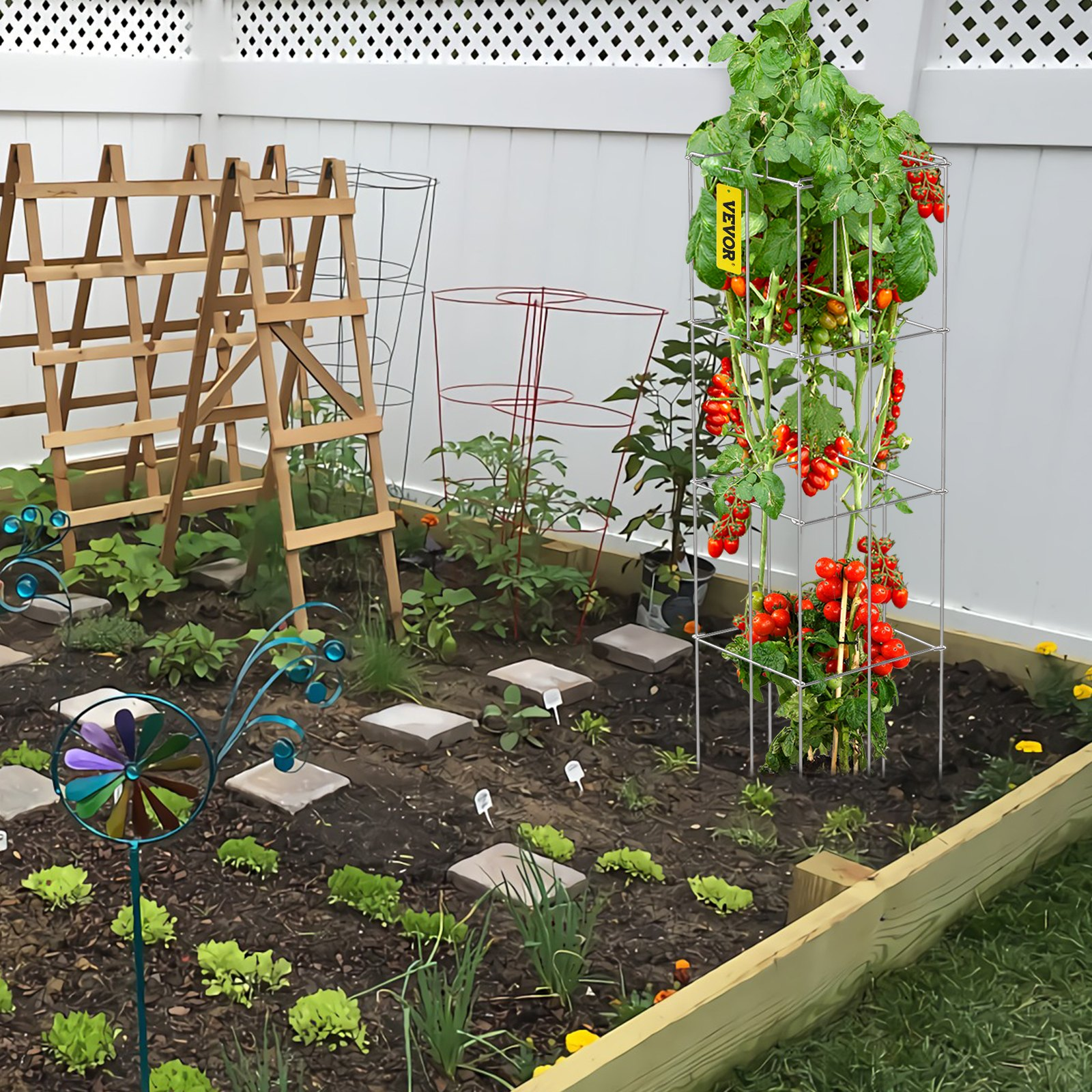 VEVOR Tomato Cages Plant Support Cage 5Pack Square Steel 3.8FT Silver for Garden