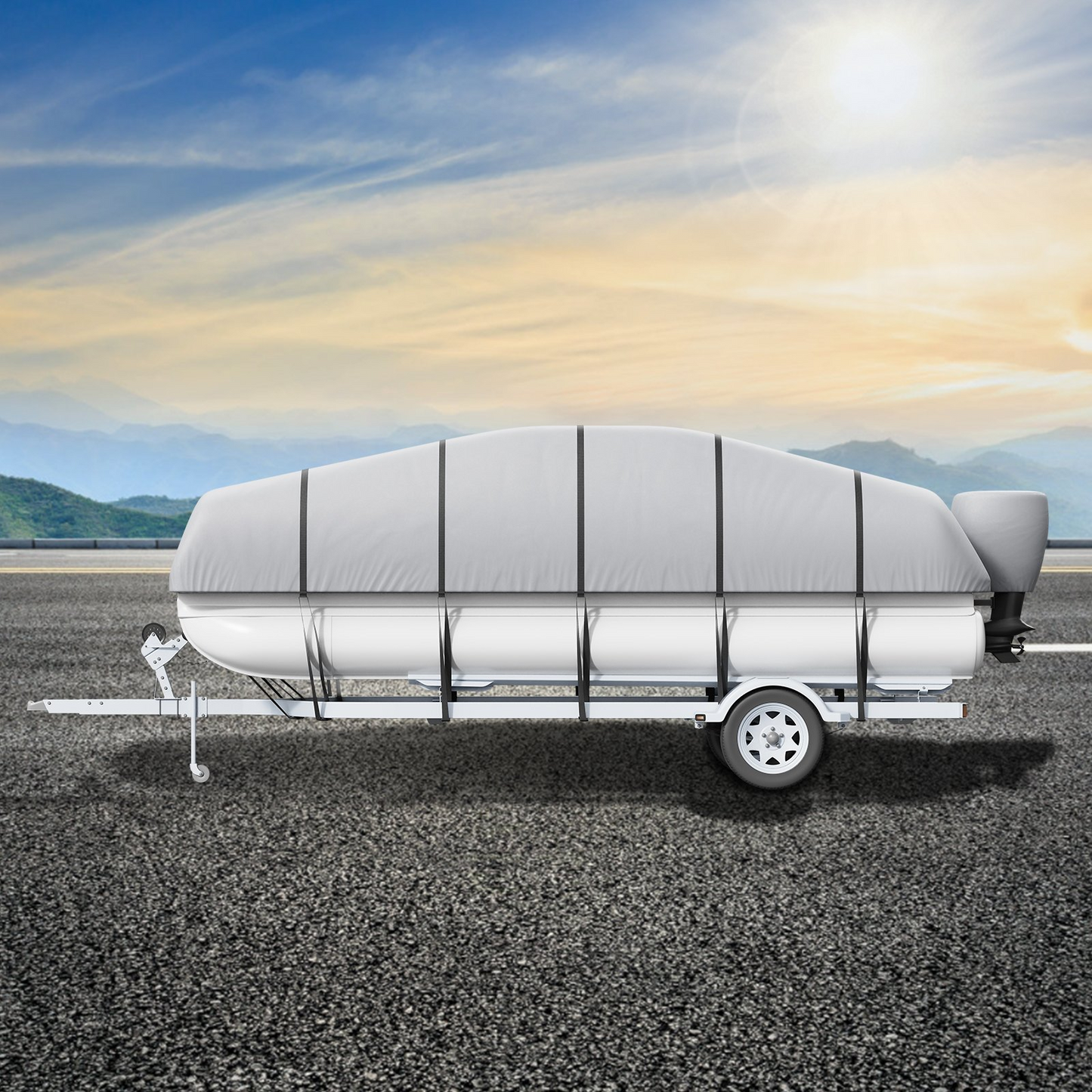VEVOR Pontoon Boat Cover, 19'-20' Waterproof Trailerable Pontoon Cover, 800D Marine Grade PU Oxford Fabric, with Motor Cover, 16 Windproof Buckle Straps, Fits for 19'-20'L, Beam Width to 96", Grey