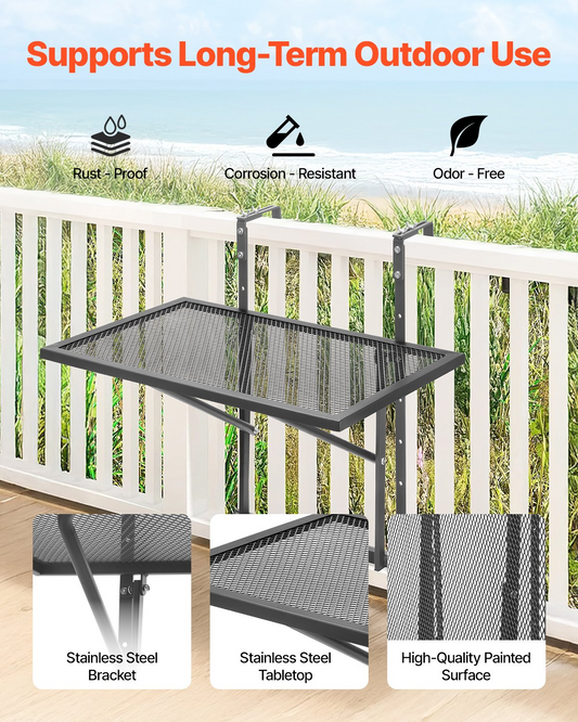 VEVOR Balcony Hanging Table 19 x 24 in Metal Patio Railing Table Adjustable
