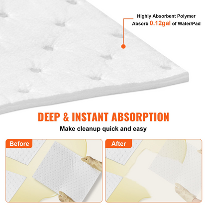 VEVOR Spill Absorbent Pads, Oil Absorbing Mat Absorbs up 75.7 L, 380 x 500 mm Polypropylene Absorbent Pad for Oil Only, Oil Spill Mats Pack of 100