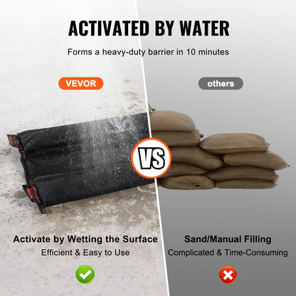 VEVOR Flood Barriers, Water Flood Dam Bags 8 Pack, Water Activated Flood Barriers for Home, Doorway, Driveway (10ft x 6in)