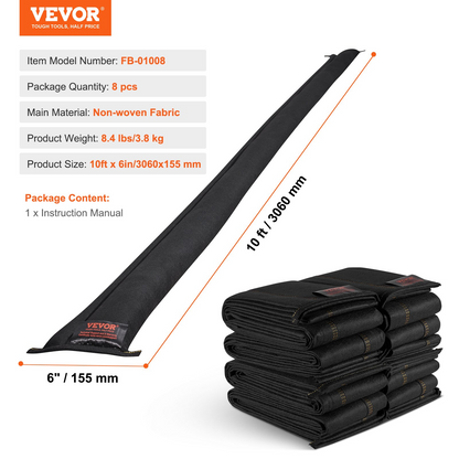 VEVOR Flood Barriers, Water Flood Dam Bags 8 Pack, Water Activated Flood Barriers for Home, Doorway, Driveway (10ft x 6in)