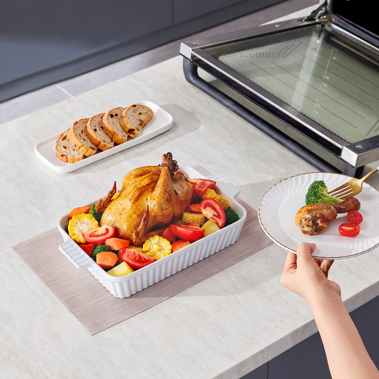 VEVOR Ceramic Baking Dish Rectangular Casserole Dish Deep for Baking & Serving