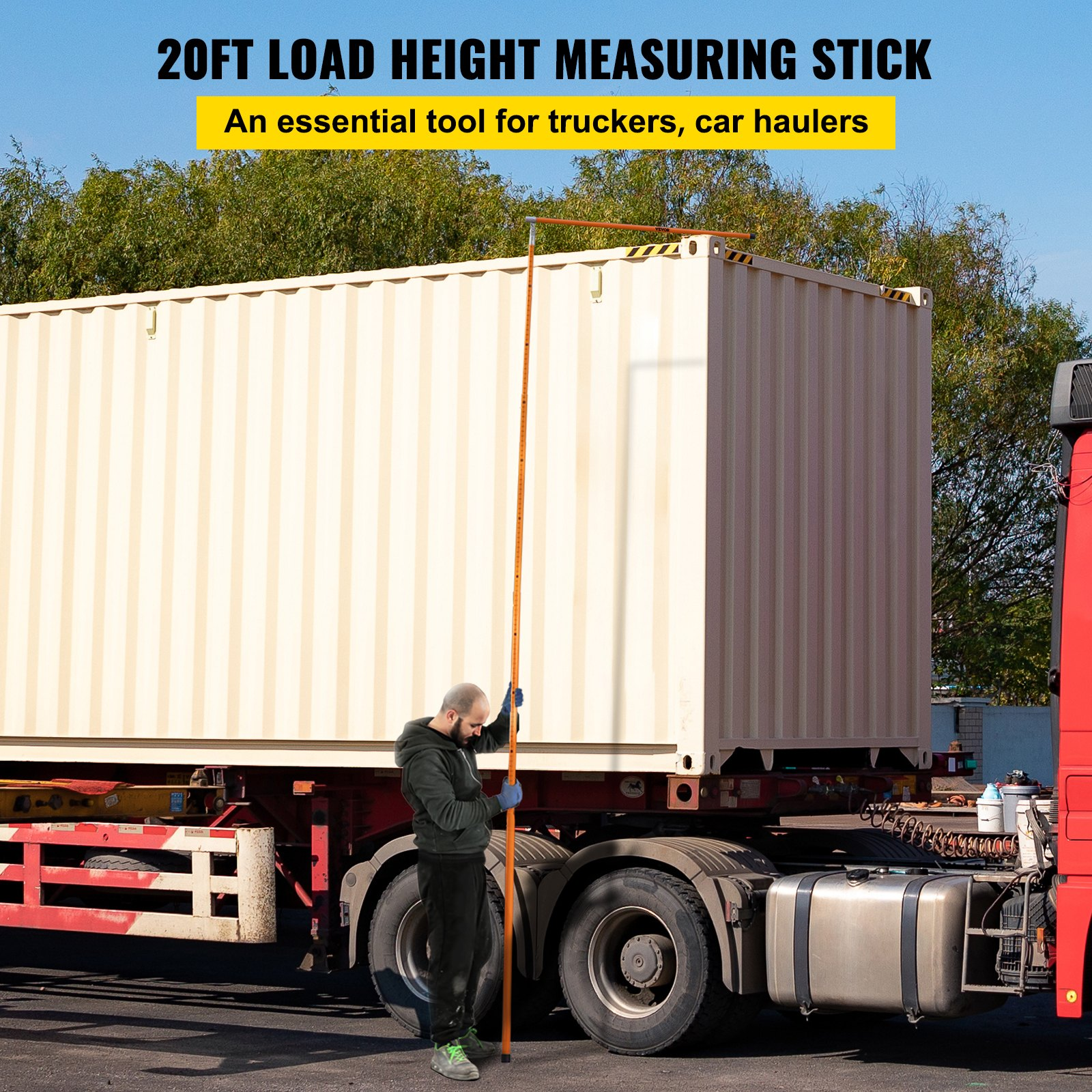 VEVOR Load Height Measuring Stick, 20' Sturdy Fiberglass Truck Height Stick with Adjustable Pole, Non-conductive Truck Height Measuring Stick with Carrying Bag, Height Stick for Trucks, Car Haulers