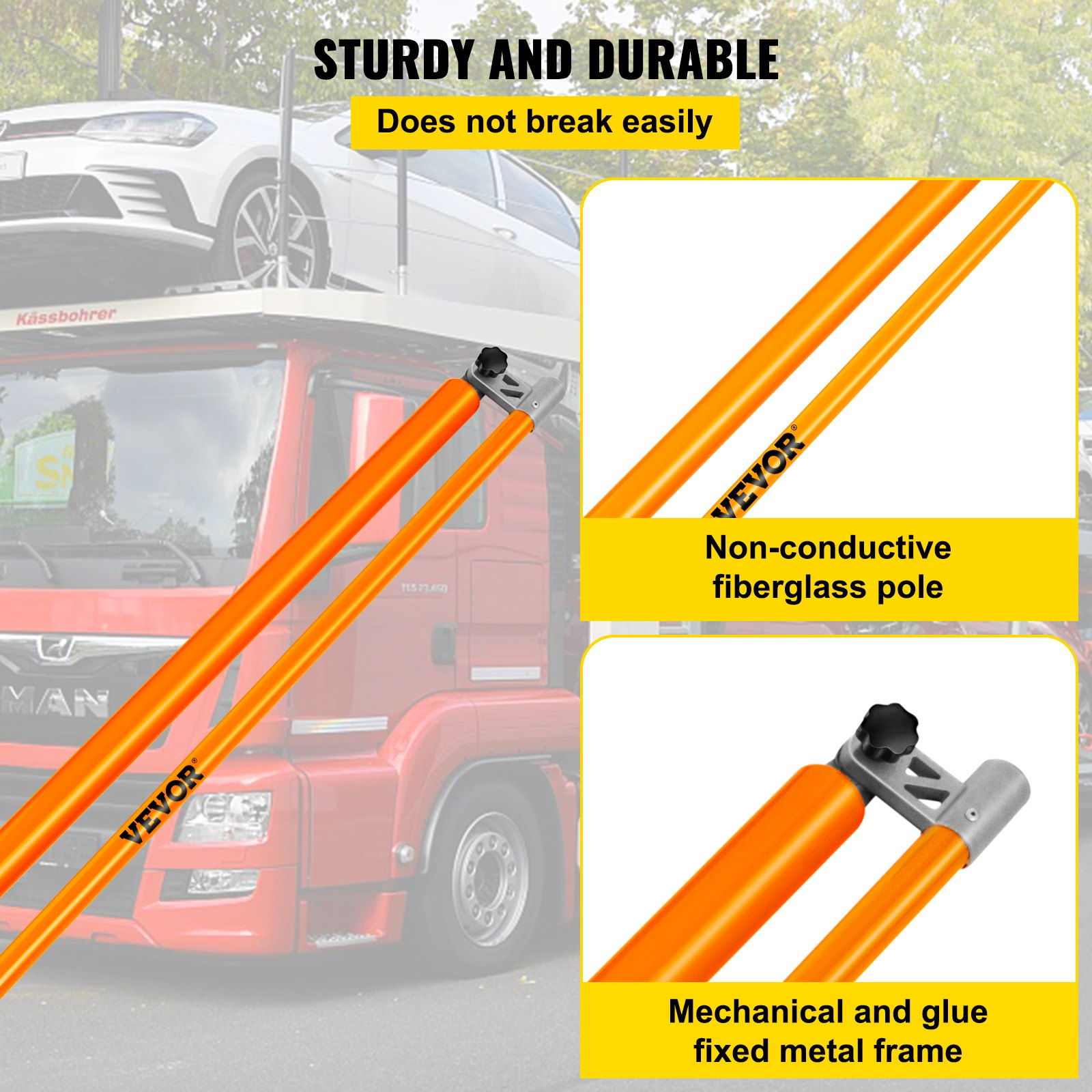 VEVOR Load Height Measuring Stick, 20' Sturdy Fiberglass Truck Height Stick with Adjustable Pole, Non-conductive Truck Height Measuring Stick with Carrying Bag, Height Stick for Trucks, Car Haulers