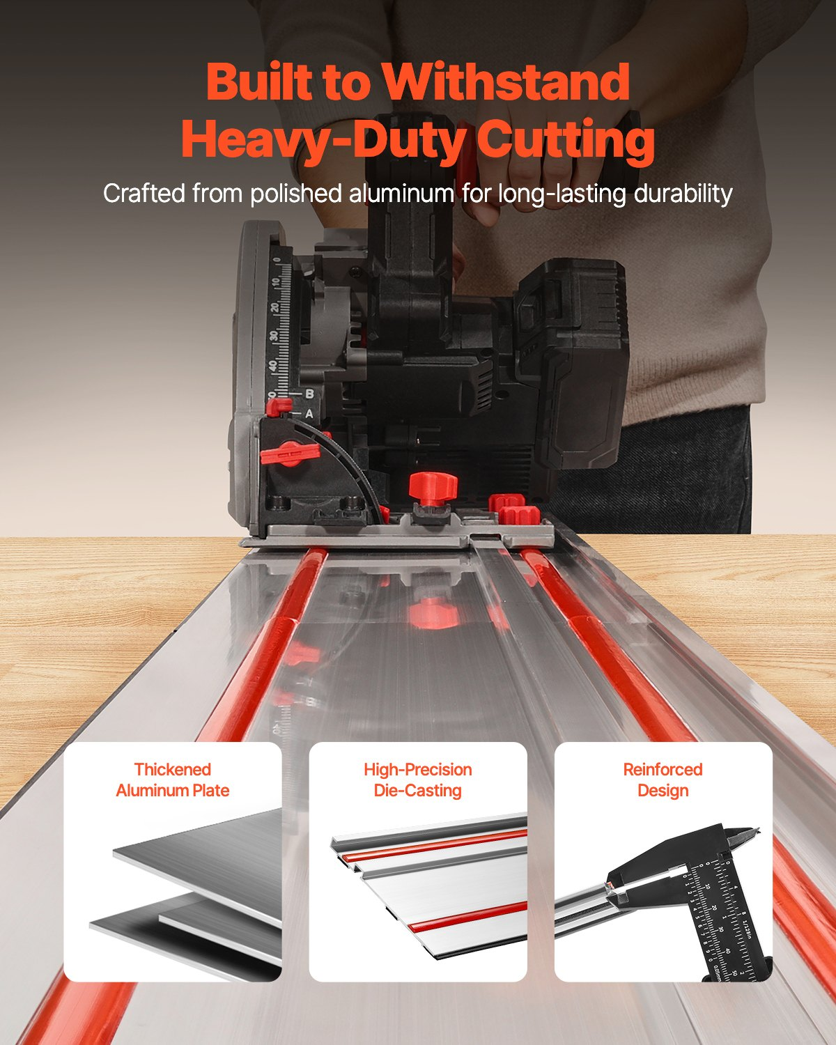 VEVOR Track Saw Guide Rail 110 in 3 Connectors Fit Makita Festool WEN Track Saws
