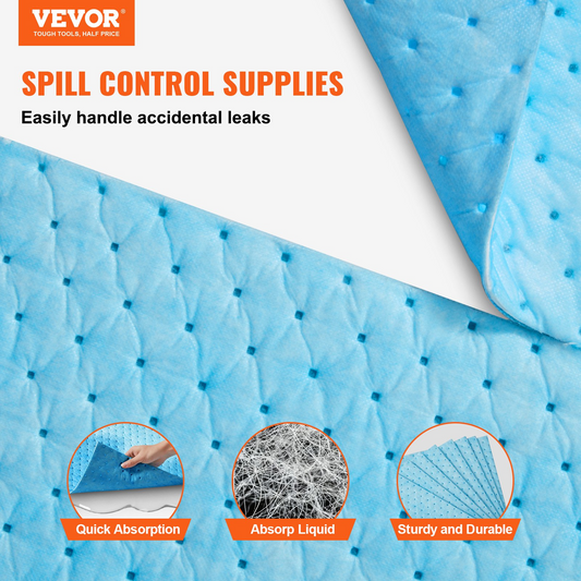 VEVOR Spill Absorbent Pads, Water Absorbing Mat Pad in Dispenser Box, 22.7L Capacity, 380 x 480 mm Polypropylene Absorbent Pad for Water, 30 pcs per Box