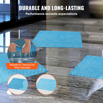 VEVOR Spill Absorbent Pads, Water Absorbing Mat Pad in Dispenser Box, 22.7L Capacity, 380 x 480 mm Polypropylene Absorbent Pad for Water, 30 pcs per Box