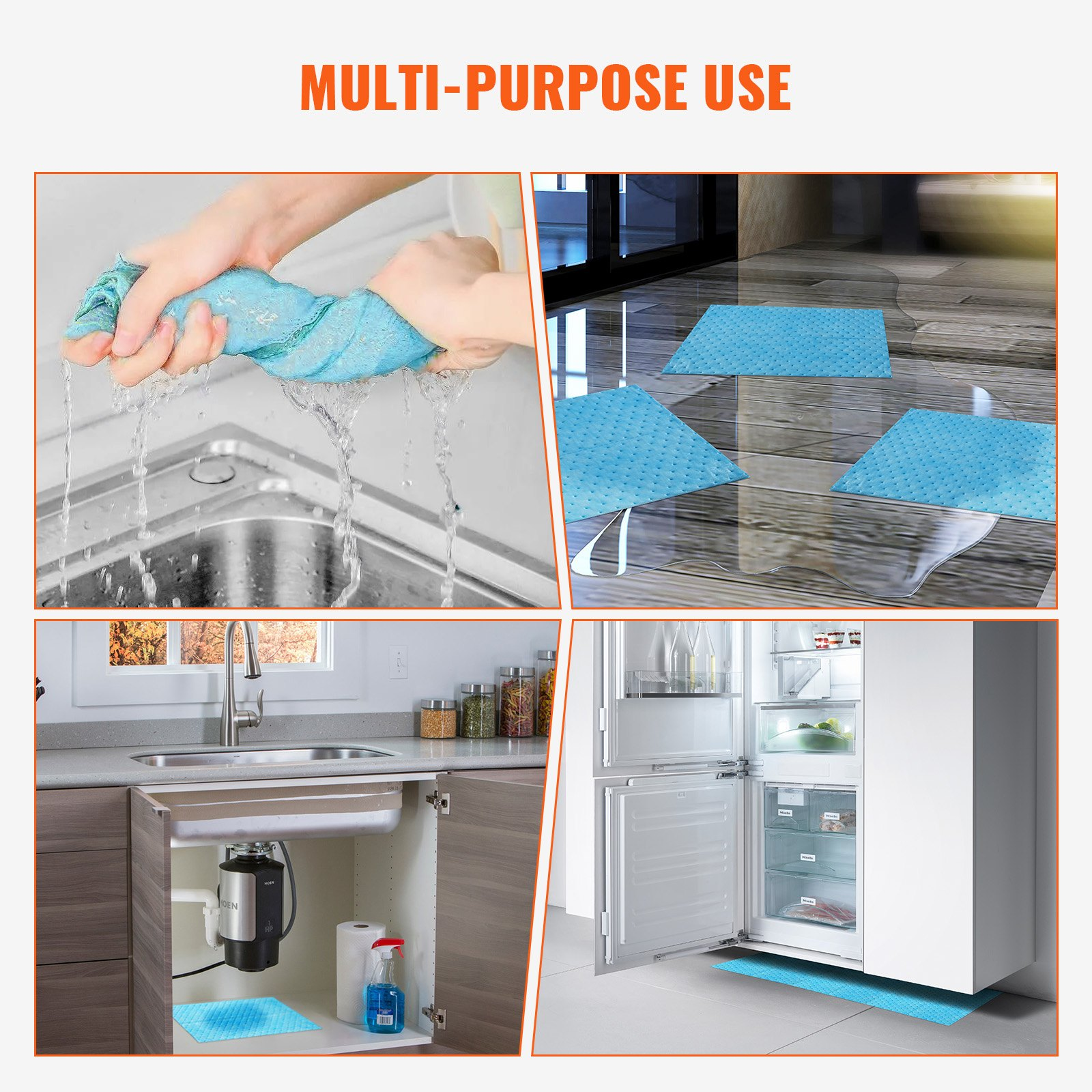 VEVOR Spill Absorbent Pads, Water Absorbing Mat Pad in Dispenser Box, 22.7L Capacity, 380 x 480 mm Polypropylene Absorbent Pad for Water, 30 pcs per Box