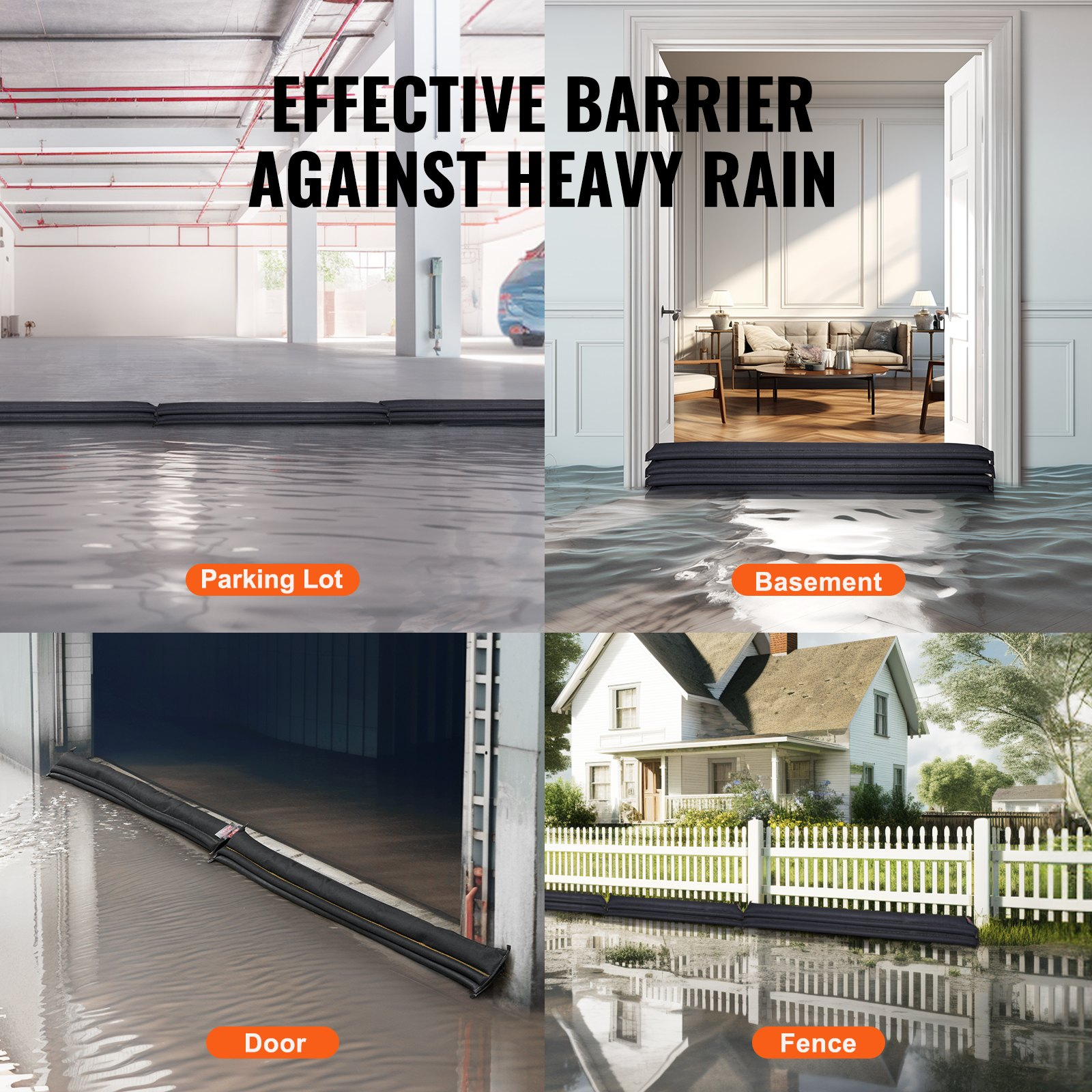 VEVOR Flood Barriers, Water Flood Dam Bags 10 Pack, Water Barriers for Flooding with Plastic Bucket, Water Activated Flood Barriers for Home, Doorway, Driveway(1530 x155 mm)
