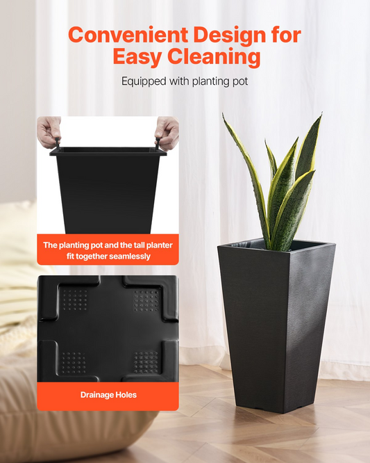 VEVOR Tall Planter Set of 2 Square Tapered Planters 22 in for Outdoor Indoor