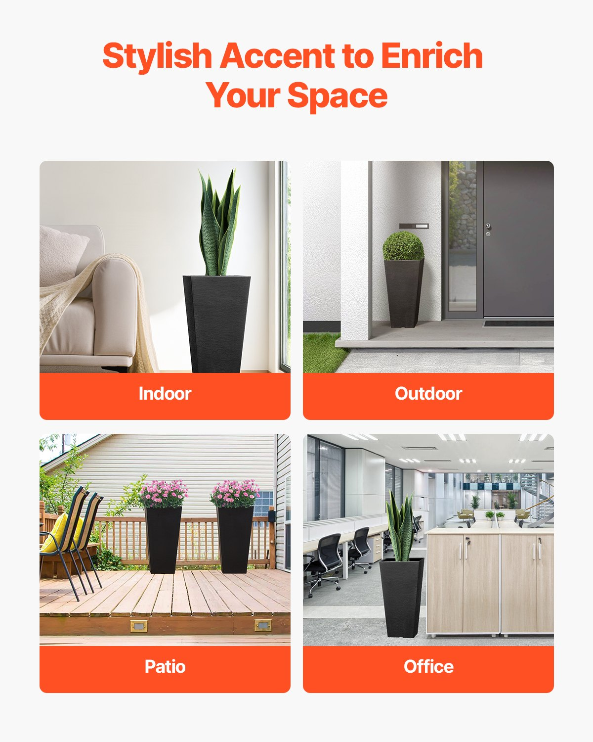VEVOR Tall Planter Set of 2 Square Tapered Planters 22 in for Outdoor Indoor