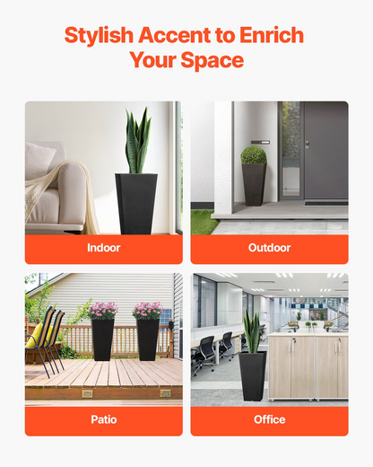 VEVOR Tall Planter Set of 2 Square Tapered Planters 22 in for Outdoor Indoor