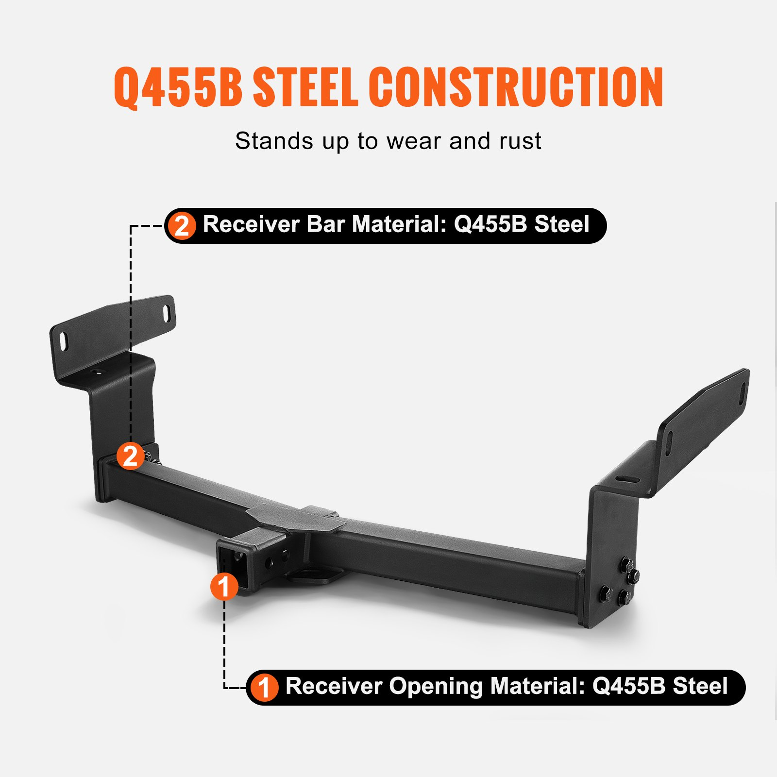 VEVOR Class 3 Trailer Hitch, 2-Inch Receiver, Q455B Steel Tube Frame, Compatible with 2019-2023 Toyota RAV4, 6000 lbs, Multi-Fit Hitch to Receive Ball Mount, Cargo Carrier, Bike Rack, Tow Hook, Black