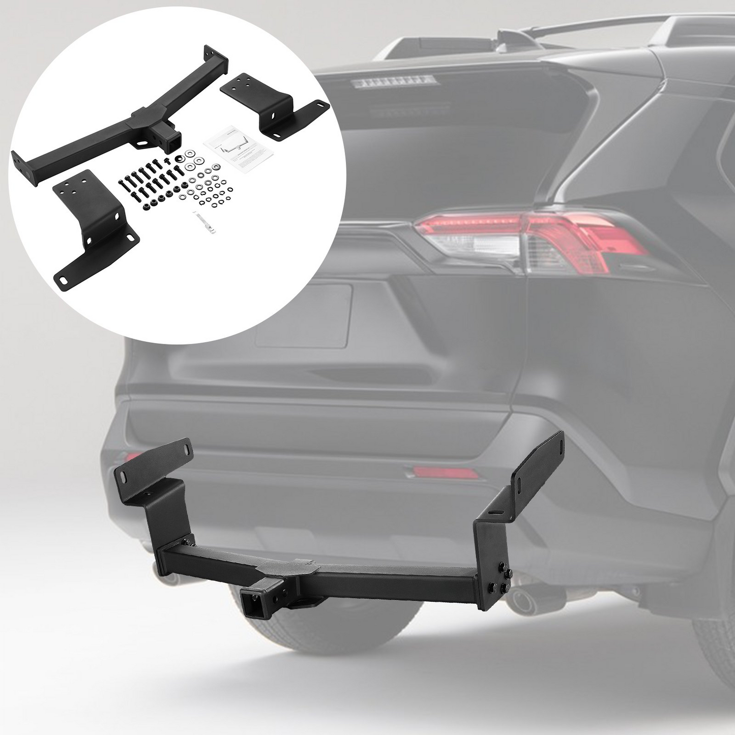 VEVOR Class 3 Trailer Hitch, 2-Inch Receiver, Q455B Steel Tube Frame, Compatible with 2019-2023 Toyota RAV4, 6000 lbs, Multi-Fit Hitch to Receive Ball Mount, Cargo Carrier, Bike Rack, Tow Hook, Black