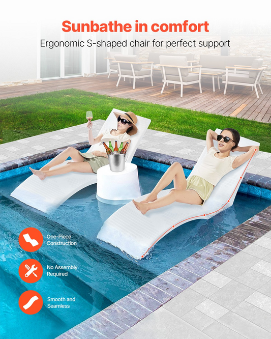 VEVOR In-Pool Lounge Chairs 2 Pcs Chaise Lounger Inside Pool Sun Shelf Lounger