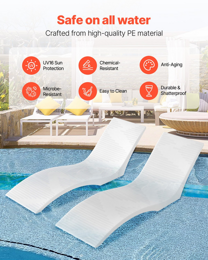 VEVOR In-Pool Lounge Chairs 2 Pcs Chaise Lounger Inside Pool Sun Shelf Lounger