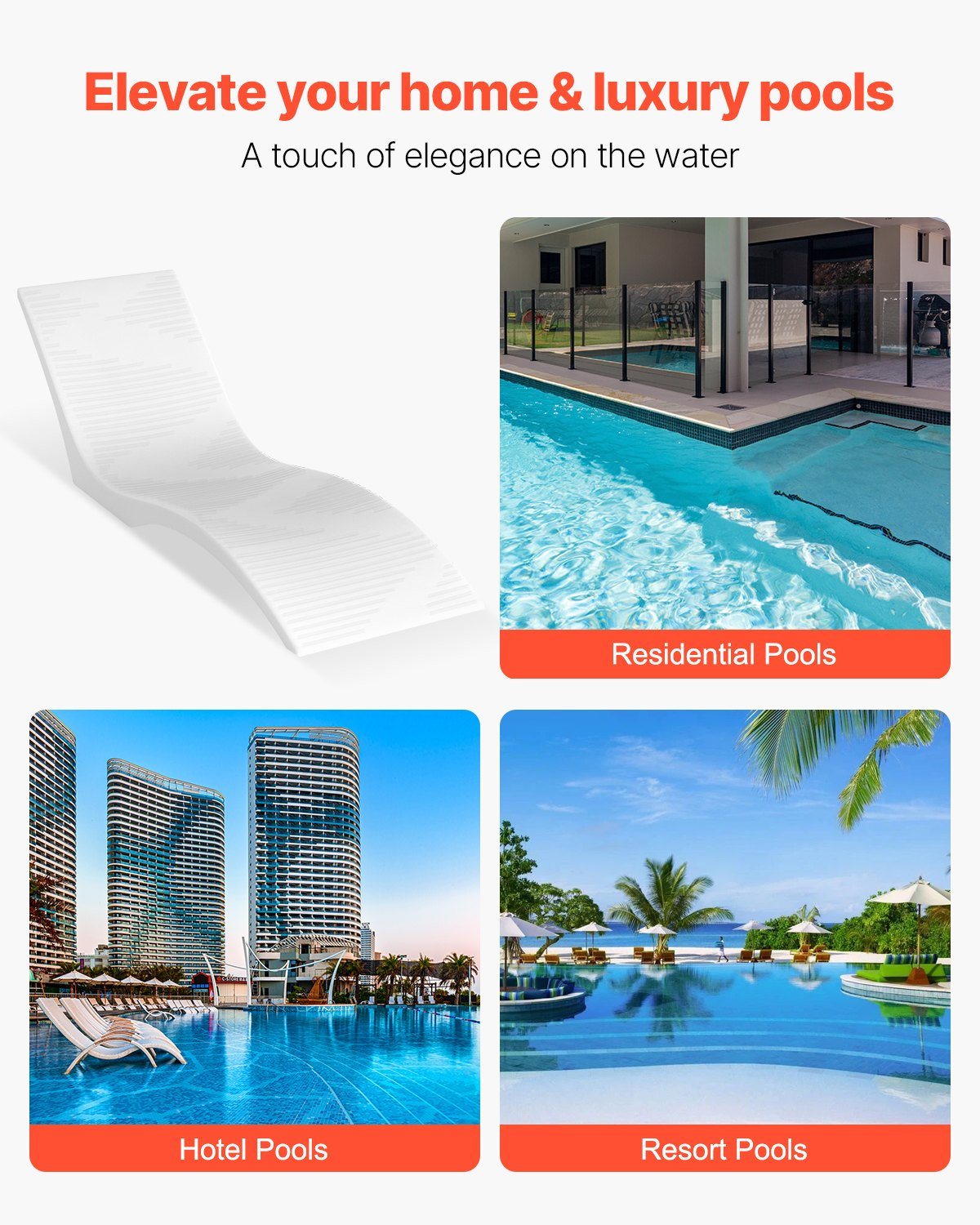 VEVOR In-Pool Lounge Chairs 2 Pcs Chaise Lounger Inside Pool Sun Shelf Lounger