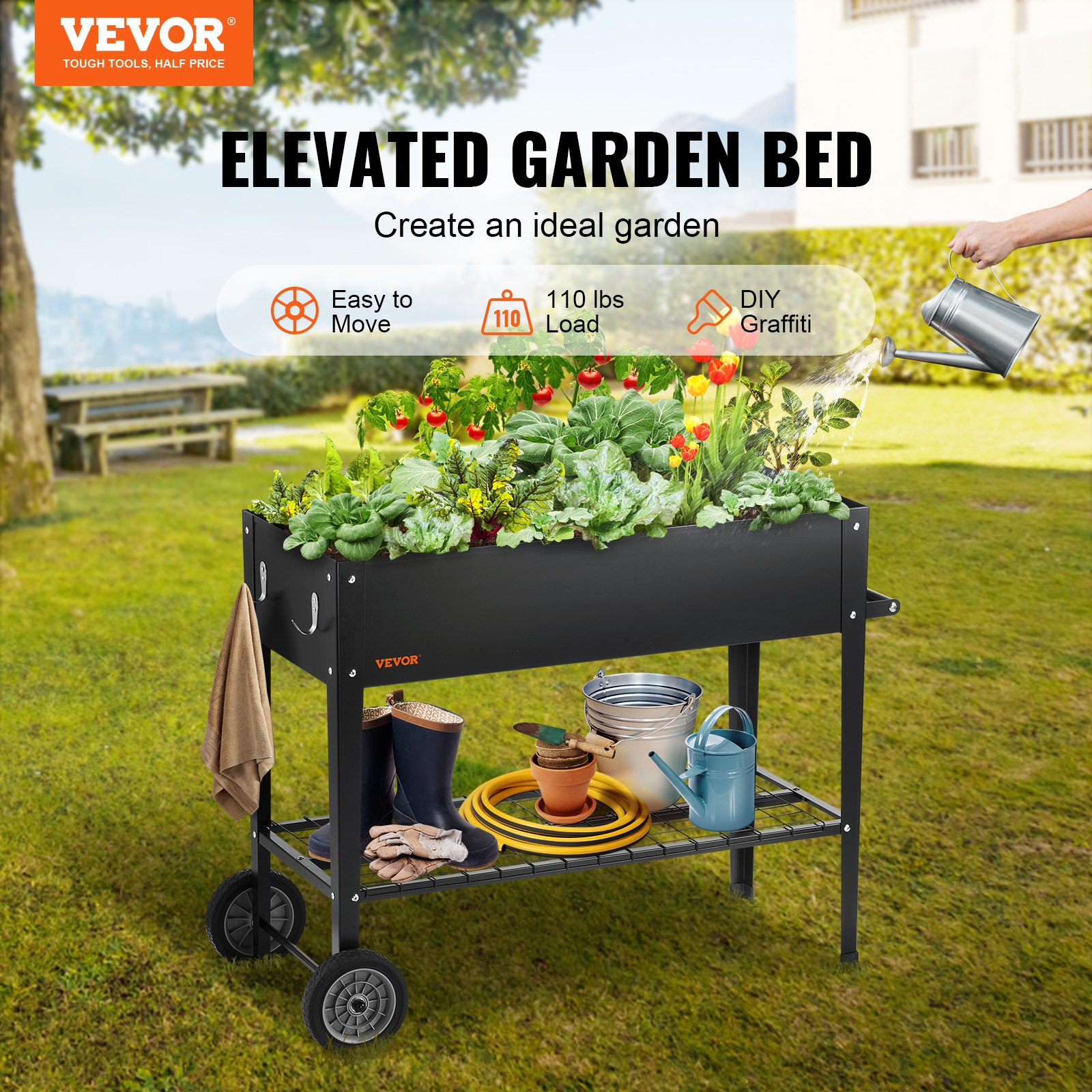 VEVOR Galvanized Raised Garden Bed Planter Box 42.5x19.5x31.5" Flower Vegetable