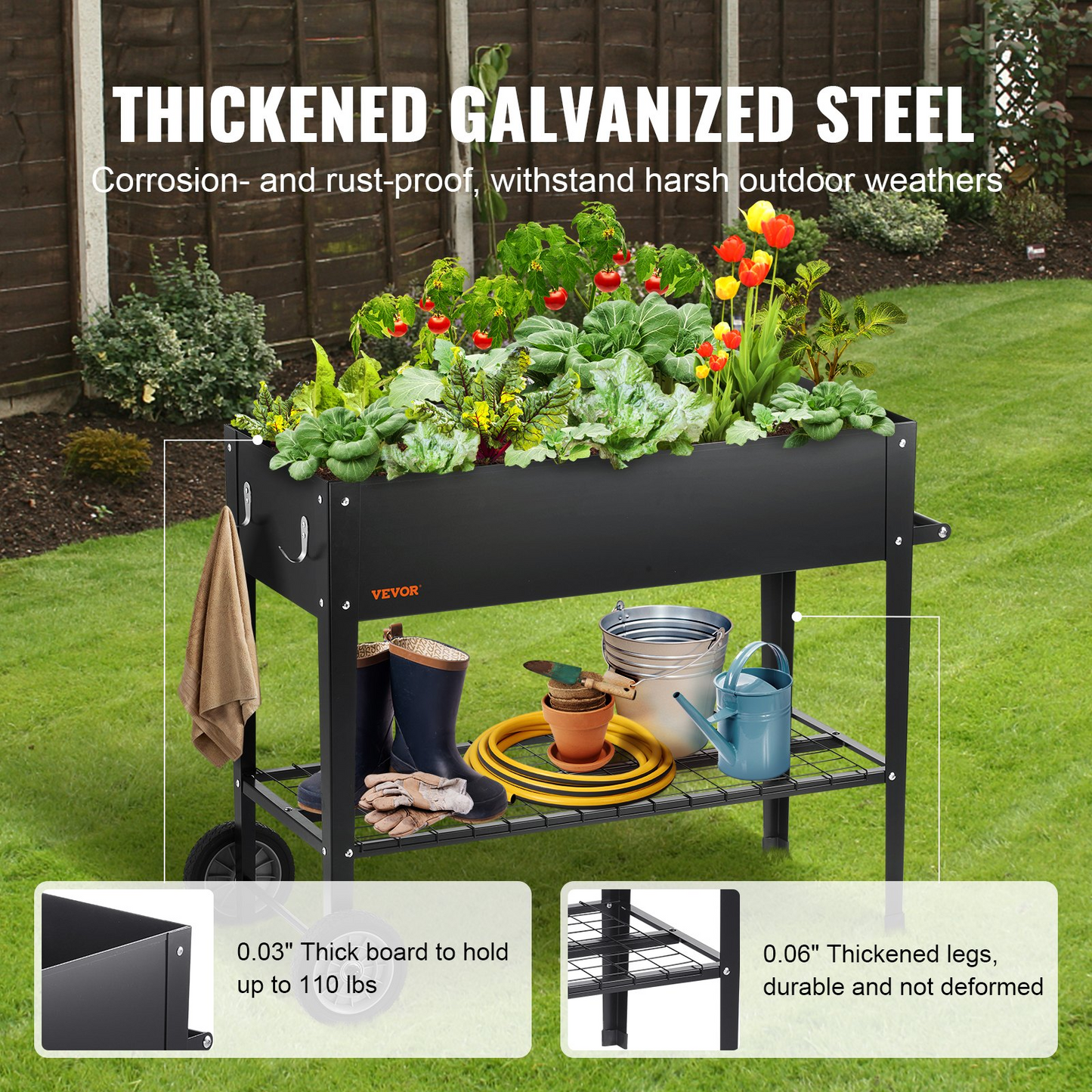 VEVOR Galvanized Raised Garden Bed Planter Box 42.5x19.5x31.5" Flower Vegetable