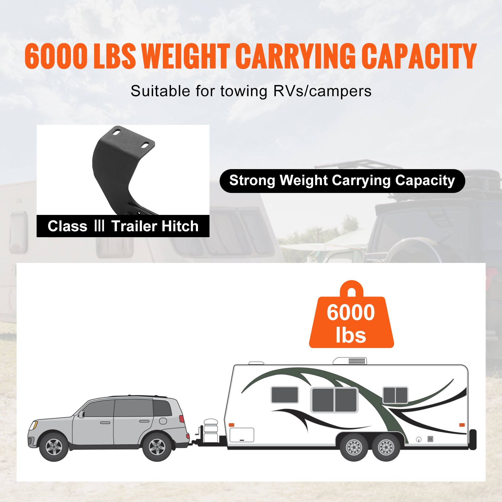 VEVOR Class 3 Trailer Hitch, 2-Inch Receiver, Q455B Steel Tube Frame, Compatible with 2017-2023 Honda CR-V, 6000 lbs, Multi-Fit Hitch to Receive Ball Mount, Cargo Carrier, Bike Rack, Tow Hook, Black