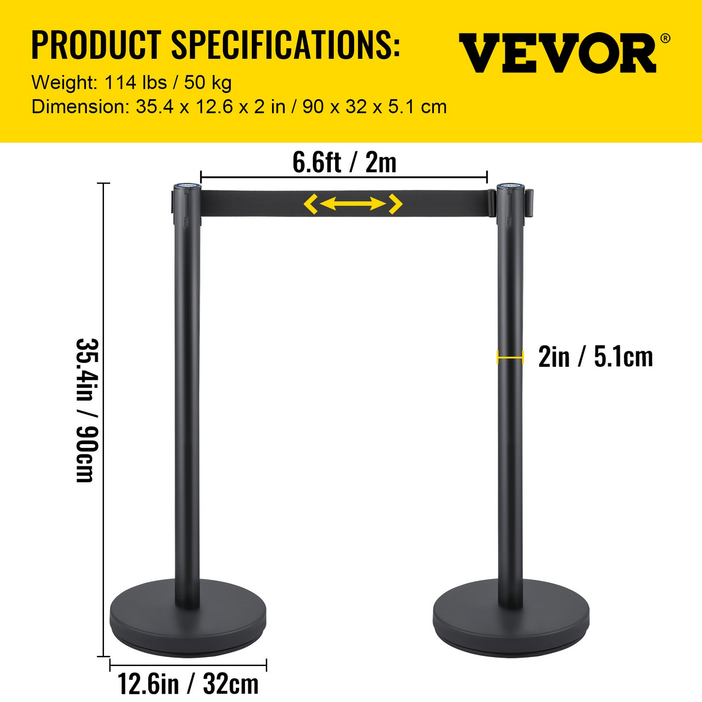 Vevor 8 X Retractable Crowd Control Barriers Queue Pole Barrier Posts Belt Set