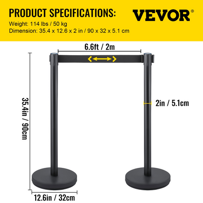 Vevor 8 X Retractable Crowd Control Barriers Queue Pole Barrier Posts Belt Set