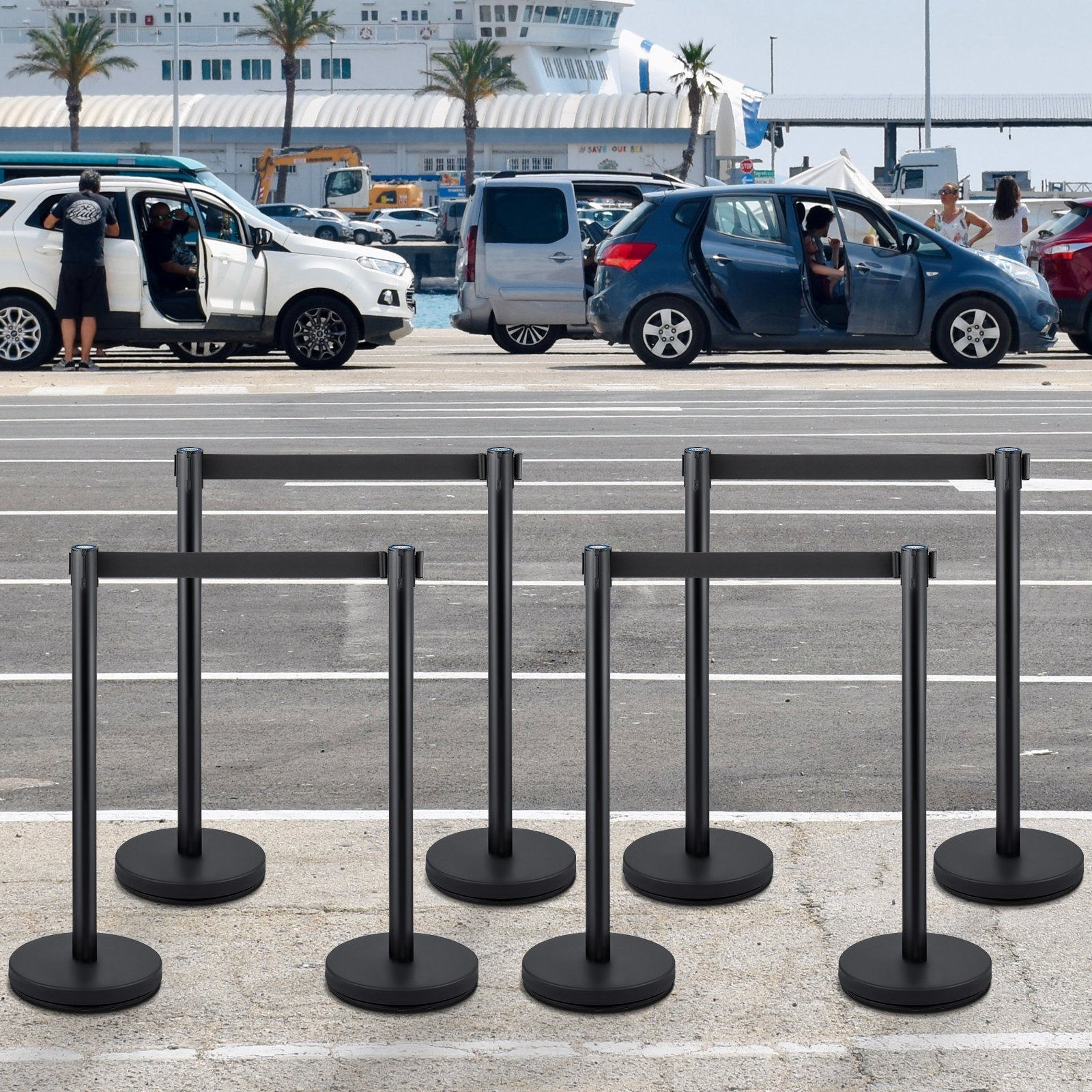 Vevor 8 X Retractable Crowd Control Barriers Queue Pole Barrier Posts Belt Set