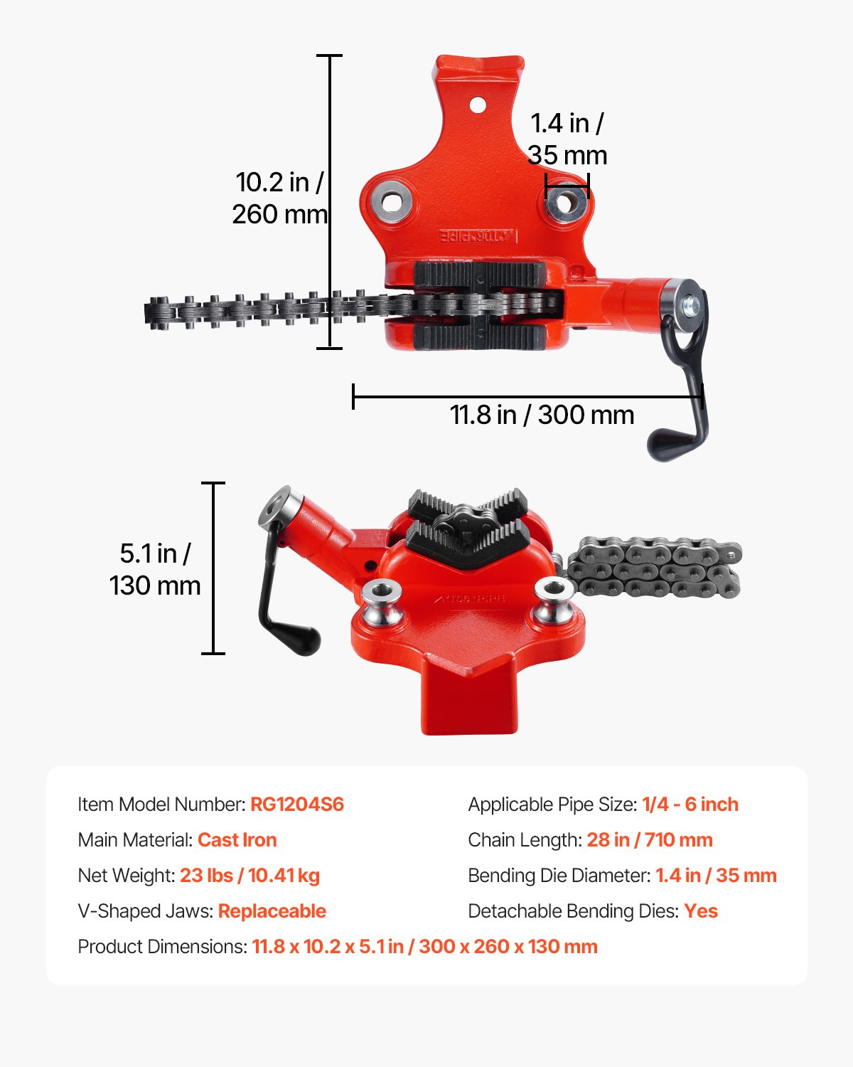 Screw Bench Chain Vise 1/4 to 6 inch Capacity Heavy Duty Chain Pipe Vise