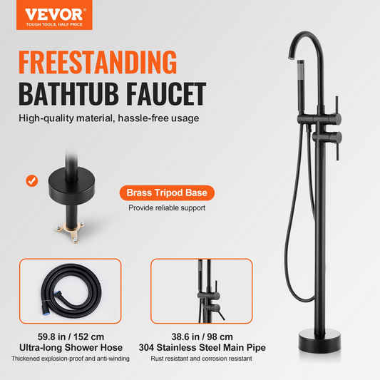 VEVOR Freestanding Bathtub Faucet, Floor Mount, Freestanding Tub Filler, Shower Mixer Taps, Two Water Modes, 360° Swivel Spout, for Bathing & Showering Pet Bathing Cleaning Drains Toilet Flushing