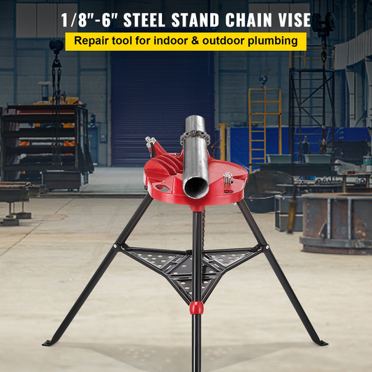 VEVOR Chain Vise with Tripod Stand | 3.2 to 152 mm Pipe Capacity | 600 kg Loading Capacity | Portable Stand with Folding Legs and Tool Tray | Ideal for Plumbing and Pipe Work