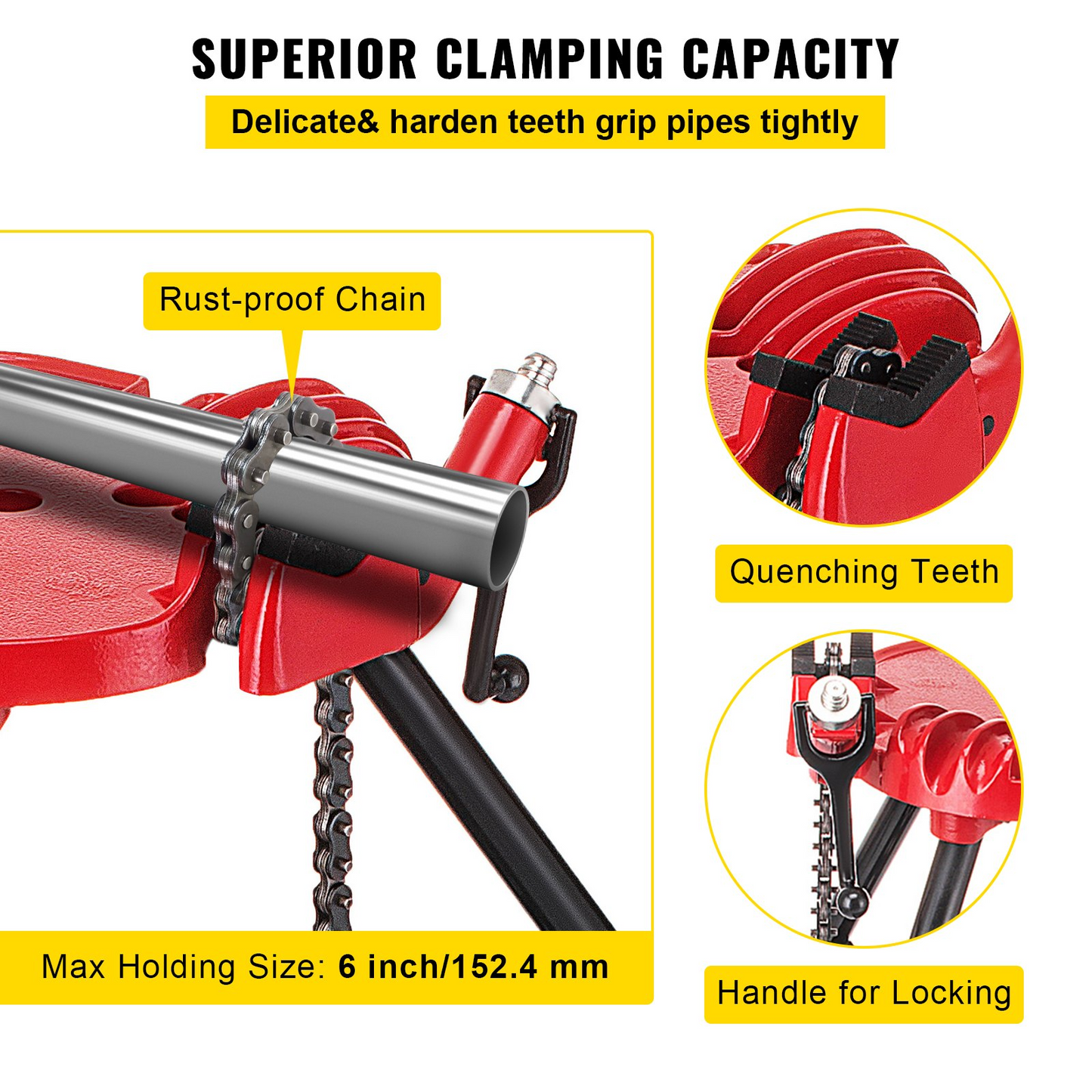 VEVOR Chain Vise with Tripod Stand | 3.2 to 152 mm Pipe Capacity | 600 kg Loading Capacity | Portable Stand with Folding Legs and Tool Tray | Ideal for Plumbing and Pipe Work