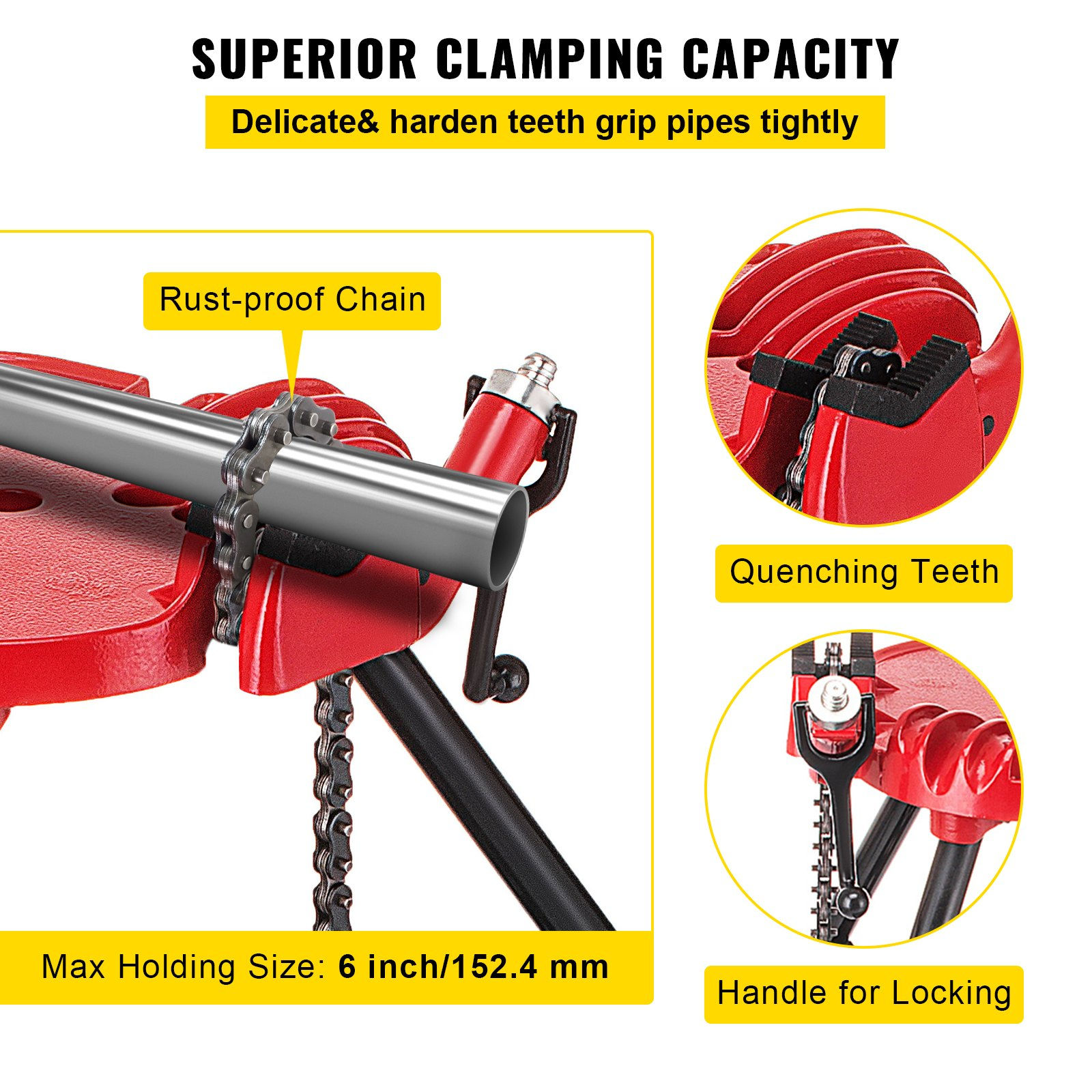 VEVOR Chain Vise with Tripod Stand | 3.2 to 152 mm Pipe Capacity | 600 kg Loading Capacity | Portable Stand with Folding Legs and Tool Tray | Ideal for Plumbing and Pipe Work