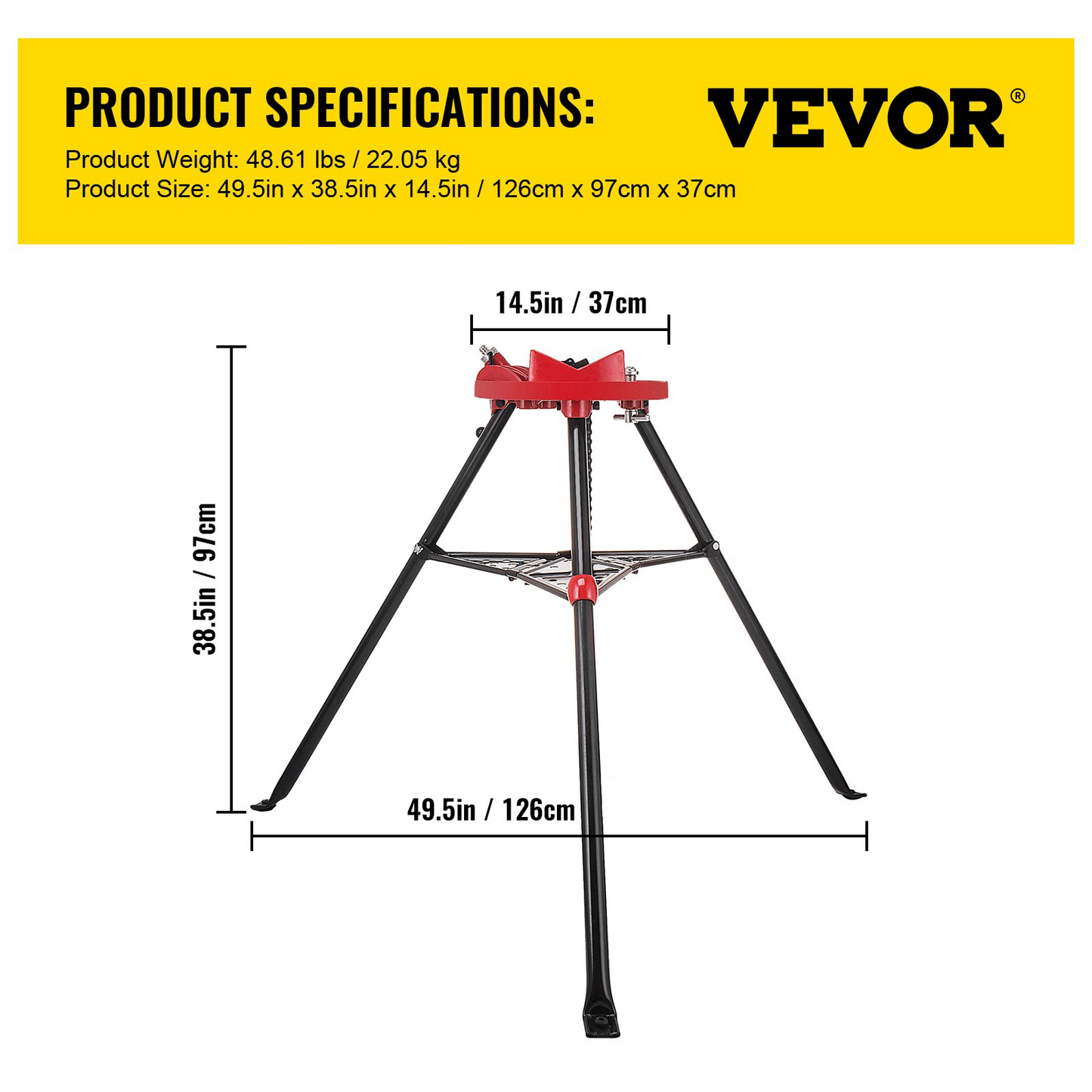 VEVOR Chain Vise with Tripod Stand | 3.2 to 152 mm Pipe Capacity | 600 kg Loading Capacity | Portable Stand with Folding Legs and Tool Tray | Ideal for Plumbing and Pipe Work
