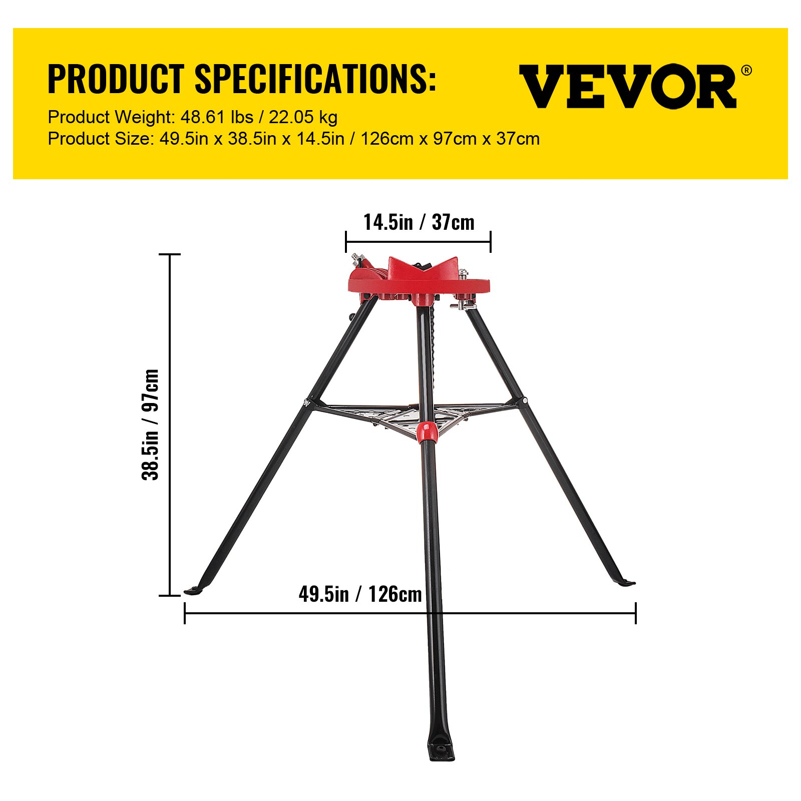 VEVOR Chain Vise with Tripod Stand | 3.2 to 152 mm Pipe Capacity | 600 kg Loading Capacity | Portable Stand with Folding Legs and Tool Tray | Ideal for Plumbing and Pipe Work