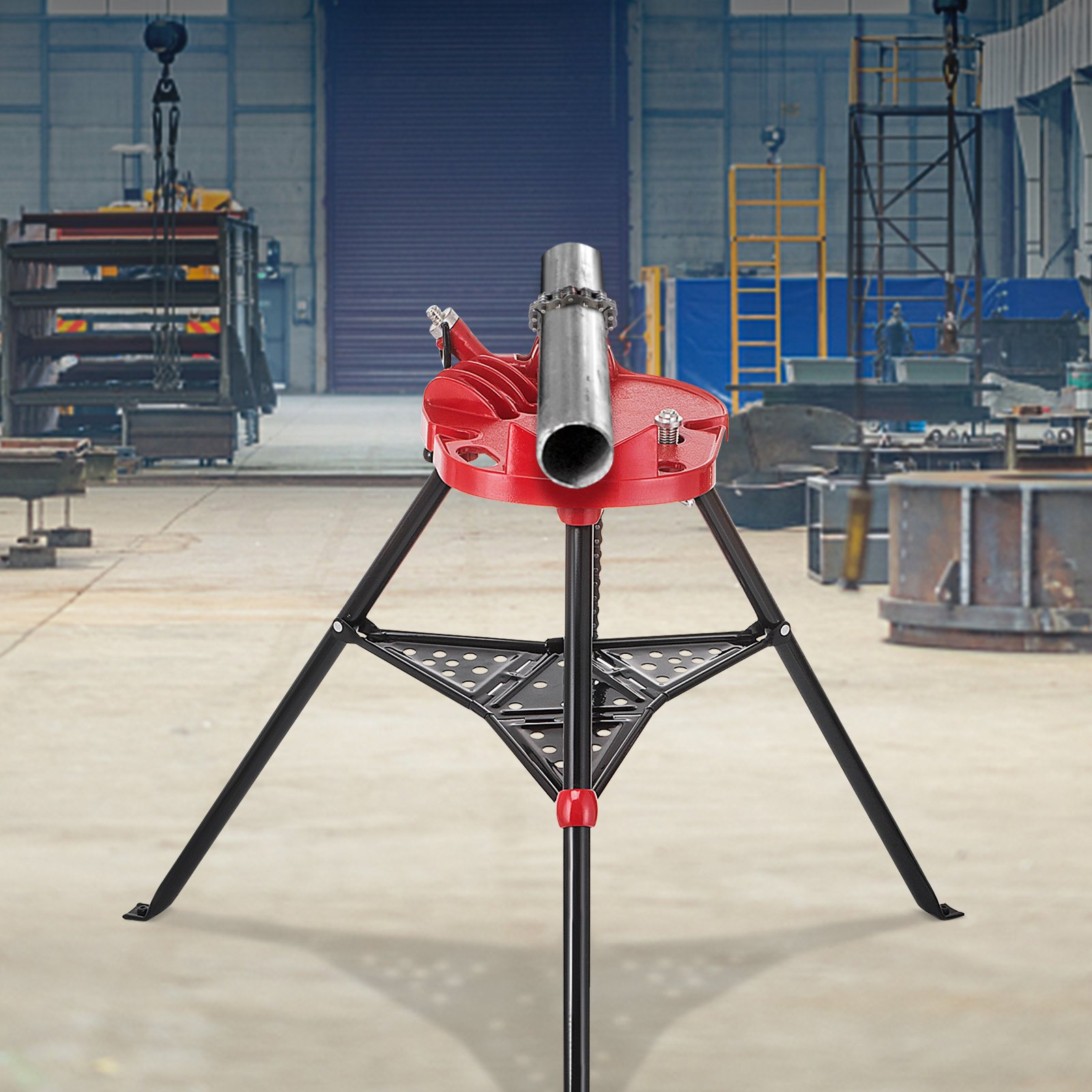 VEVOR Chain Vise with Tripod Stand | 3.2 to 152 mm Pipe Capacity | 600 kg Loading Capacity | Portable Stand with Folding Legs and Tool Tray | Ideal for Plumbing and Pipe Work
