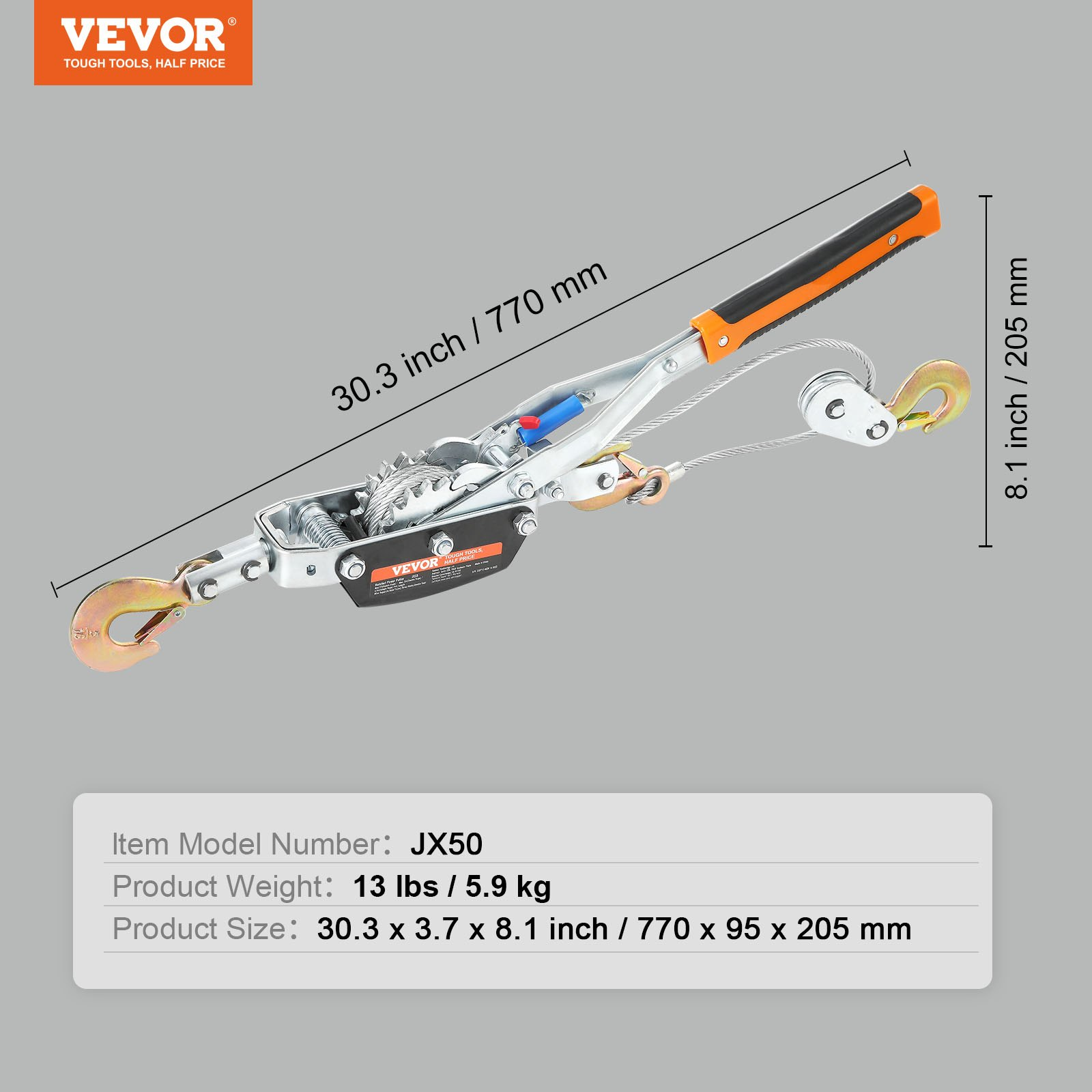 VEVOR Come Along Winch, 5 Ton (5,000 kg) Pulling Capacity, 3.5 m Steel Cable, 3 Hooks, Heavy Duty Ratchet Power Puller Tool with Dual Gears, Automotive Hoist Cable Puller Ideal for Vehicle Rescue
