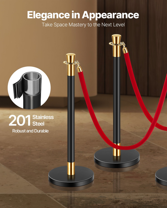 VEVOR 6 Pcs Stanchion Post with 4 Red Velvet Ropes & Sand Injection Hollow Base