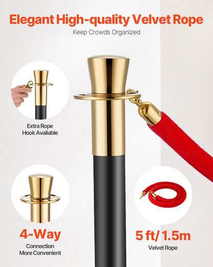 VEVOR 6 Pcs Stanchion Post with 4 Red Velvet Ropes & Sand Injection Hollow Base