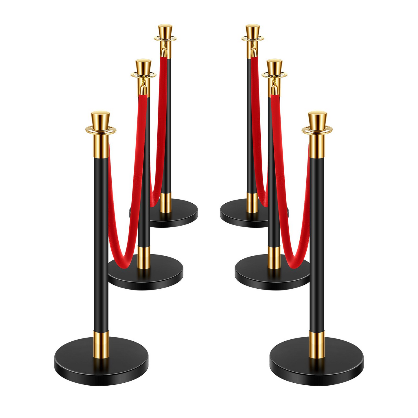 VEVOR 6 Pcs Stanchion Post with 4 Red Velvet Ropes & Sand Injection Hollow Base