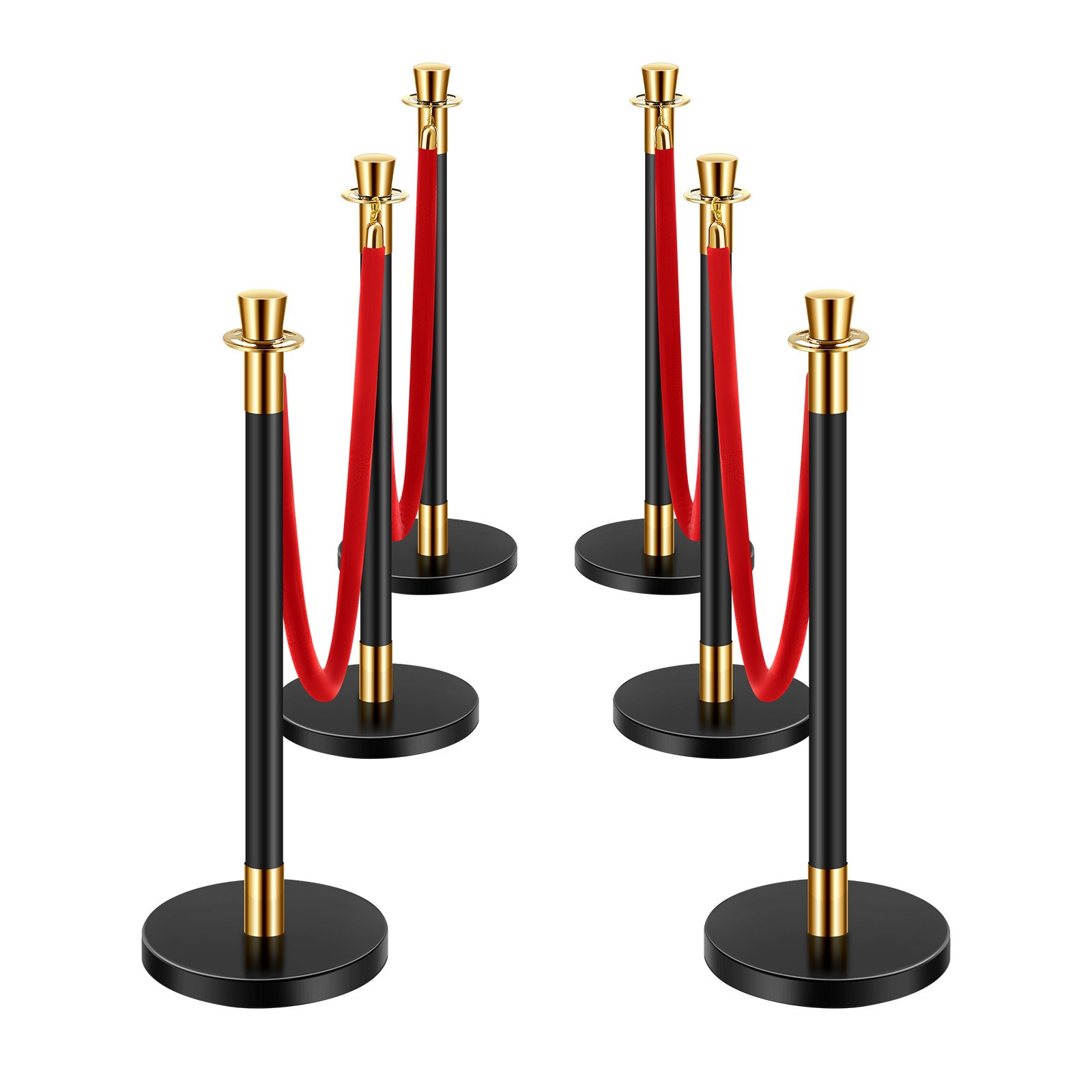 VEVOR 6 Pcs Stanchion Post with 4 Red Velvet Ropes & Sand Injection Hollow Base