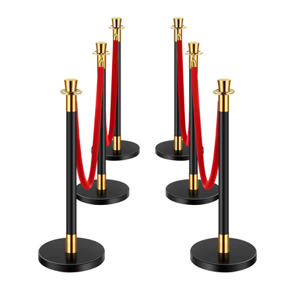 VEVOR 6 Pcs Stanchion Post with 4 Red Velvet Ropes & Sand Injection Hollow Base