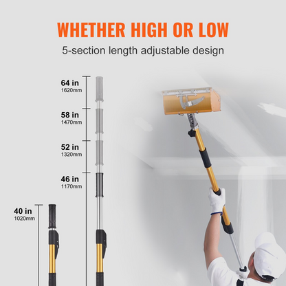VEVOR Drywall Flat Box Handle, 101.6-1950.7 cm, Anodized Aluminum Flat Finishing Extension Handle, 5-Section Length Adjustable, Non-slip Grip and 360° Painting for Plasterboard, Wallboard, Sheetrock