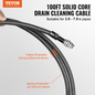 VEVOR Drain Cleaning Cable 100 FT x 3/4 Inch, Solid Core Steel Drain Cleaner Cable with 4 Cutters for 3.9" to 7.9" Pipes, Professional Inner Core Sewer Drain Auger Cable for Sink, Floor Drain, Toilet